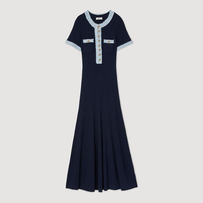 Midi jurk breiwerk en denim